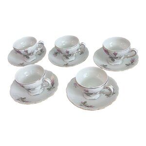 Set of 5 Vintage Royal Sealy Fine China Rose Tea Cups and Saucers Made in Japan